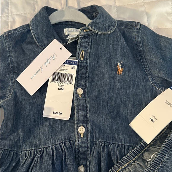 Ralph Lauren Blue Denim Baby Dress Set - Picture 2 of 6